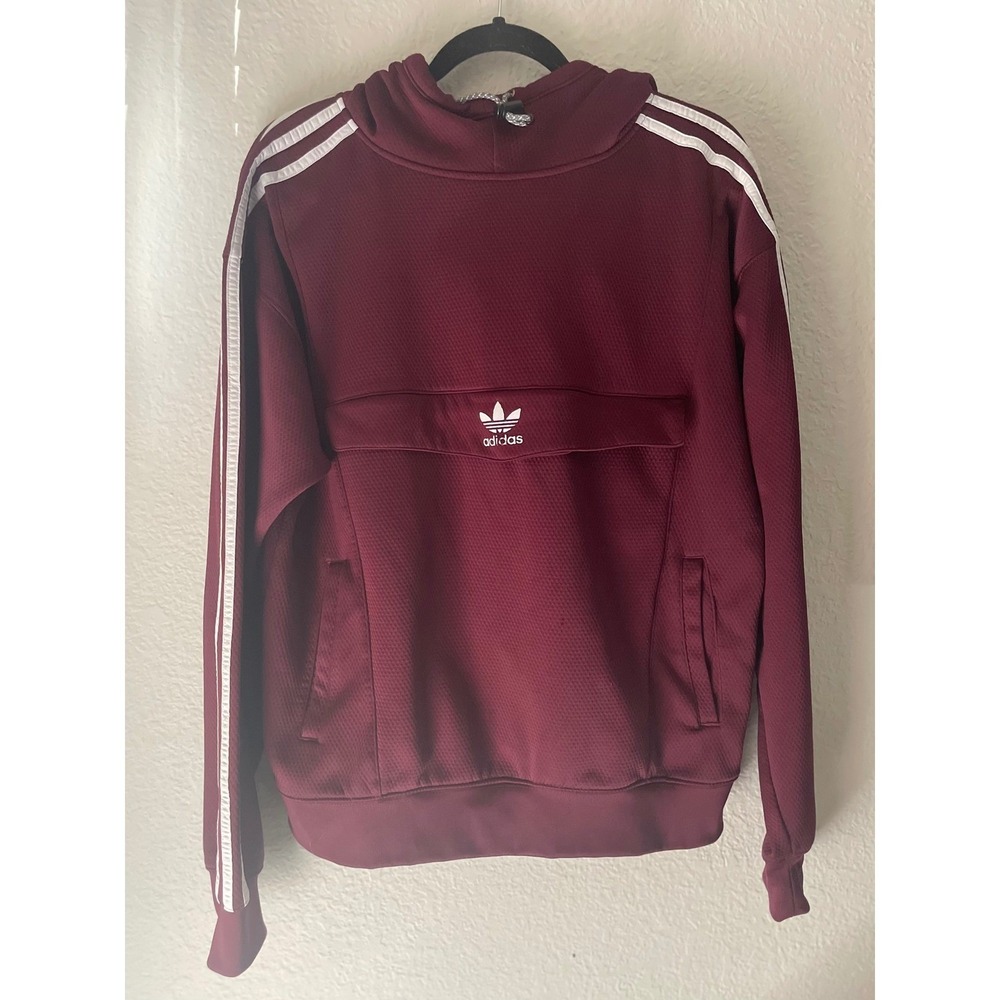 Adidas Originals Maroon Burgundy 3-Stripe Activewear Hooded Sweatshirt Womens M - Picture 2 of 11